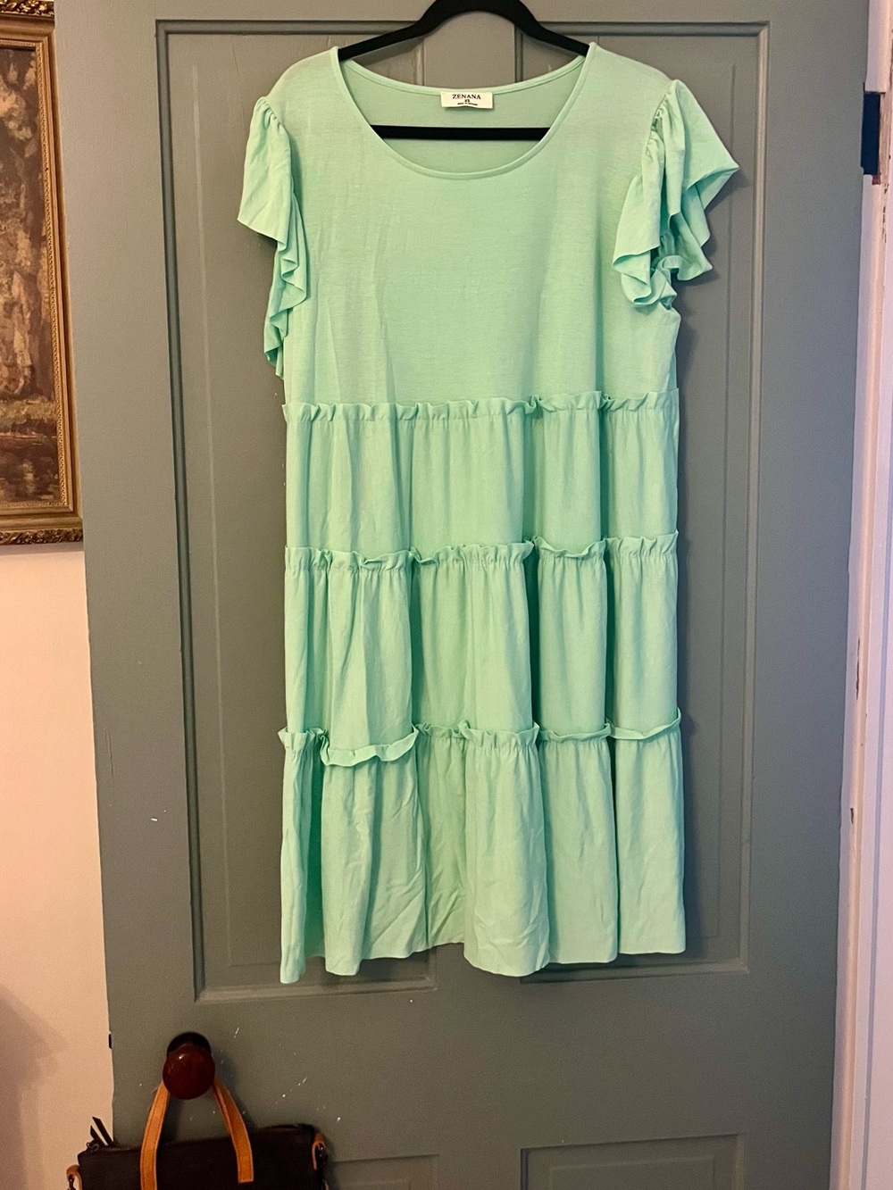 Zenana Outfitters Mint Tiered Ruffle Dress, NWOT